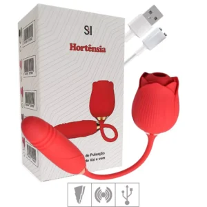 Vibrador Com Estimulador Formato Rosa Hortência - Vermelho